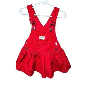 Vintage Girls Babies Red Corduroy Oshkosh Overall Skirt Size 2T Red